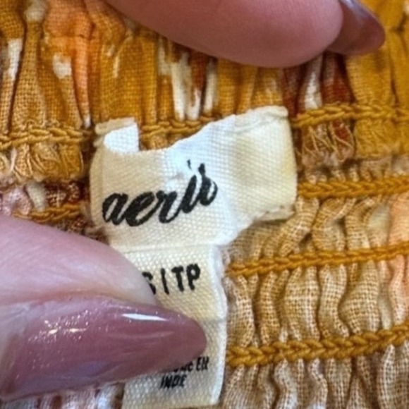 Aerie Mustard Yellow Geometric Print Halter Maxi Dress‎ Tiered High Low Size XS - Picture 8 of 12